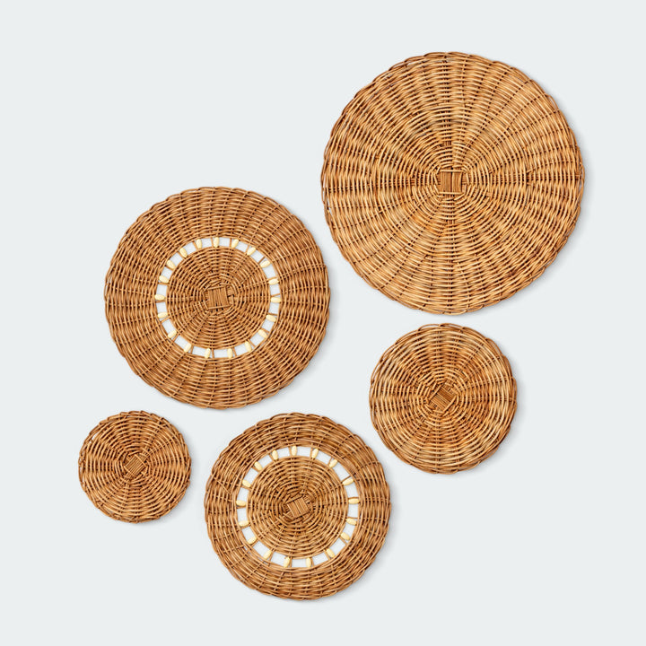 Orange Brown Rattan Wall Basket Set Of 5 - Artera Home