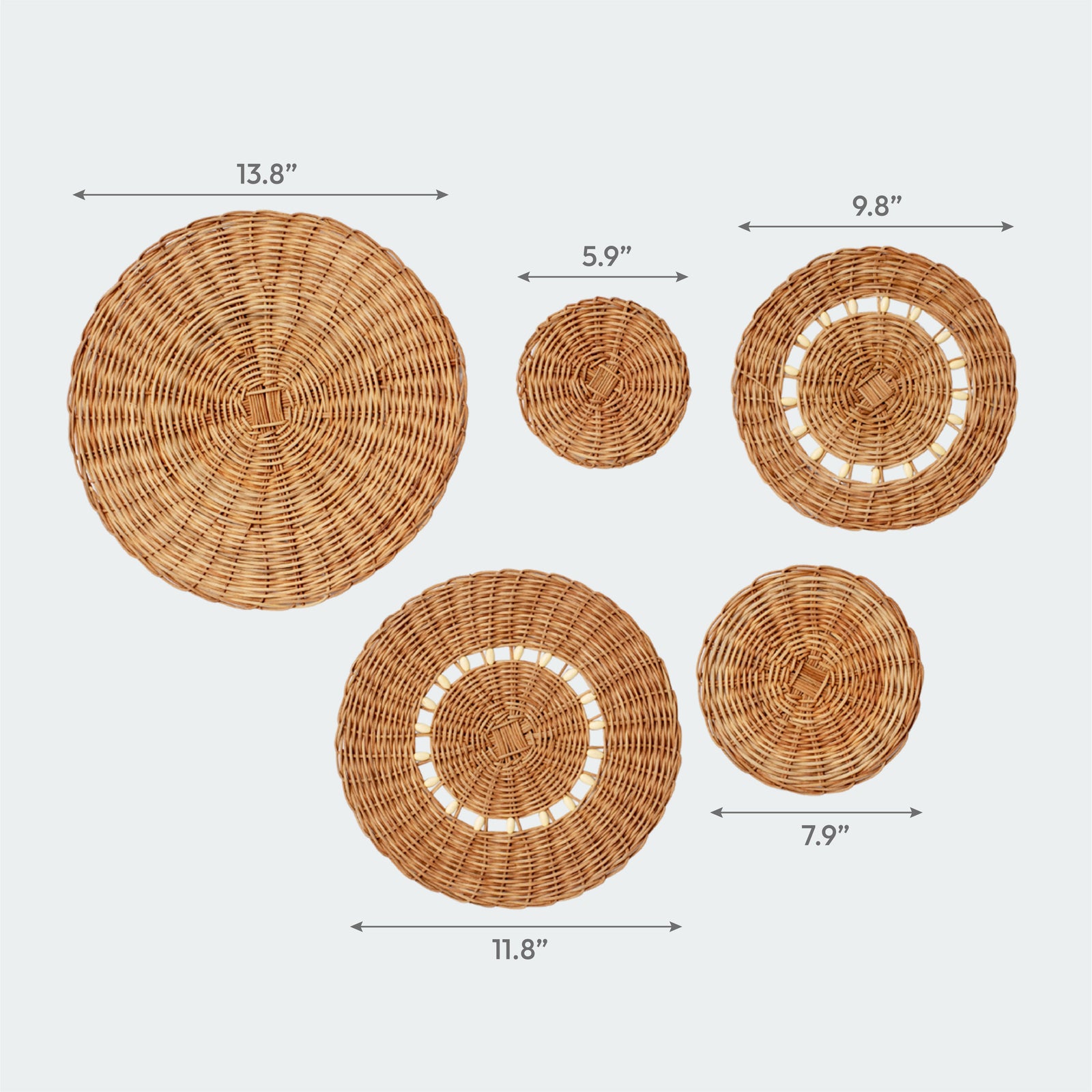 Orange Brown Rattan Wall Basket Set of 5