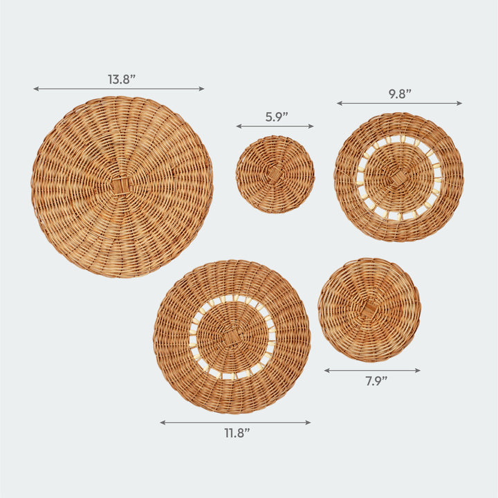 Orange Brown Rattan Wall Basket Set Of 5 - Artera Home