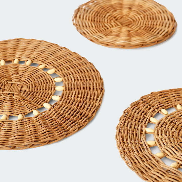 Orange Brown Rattan Wall Basket Set Of 5 - Artera Home