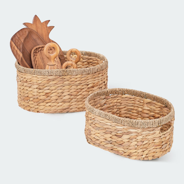 Oval Water Hyacinth Wicker Basket Set Of 2 from Artera Home