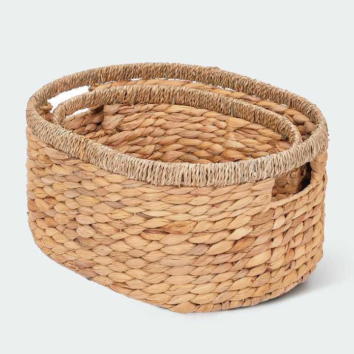 Oval Water Hyacinth Wicker Basket Set Of 2 from Artera Home