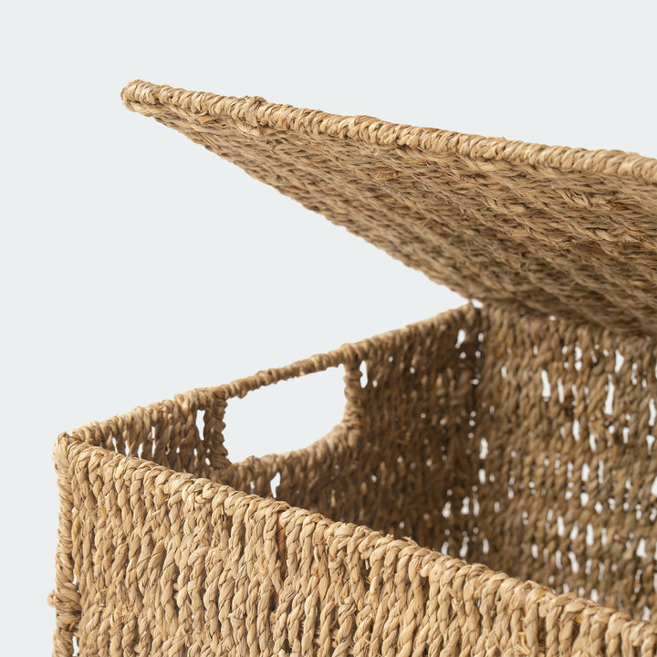 Rectangular Seagrass Lidded Wicker Basket Set of 4 from Artera Home