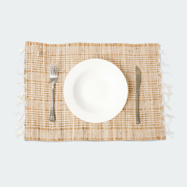 Rectangular White Stripe Seagrass Placemats Set