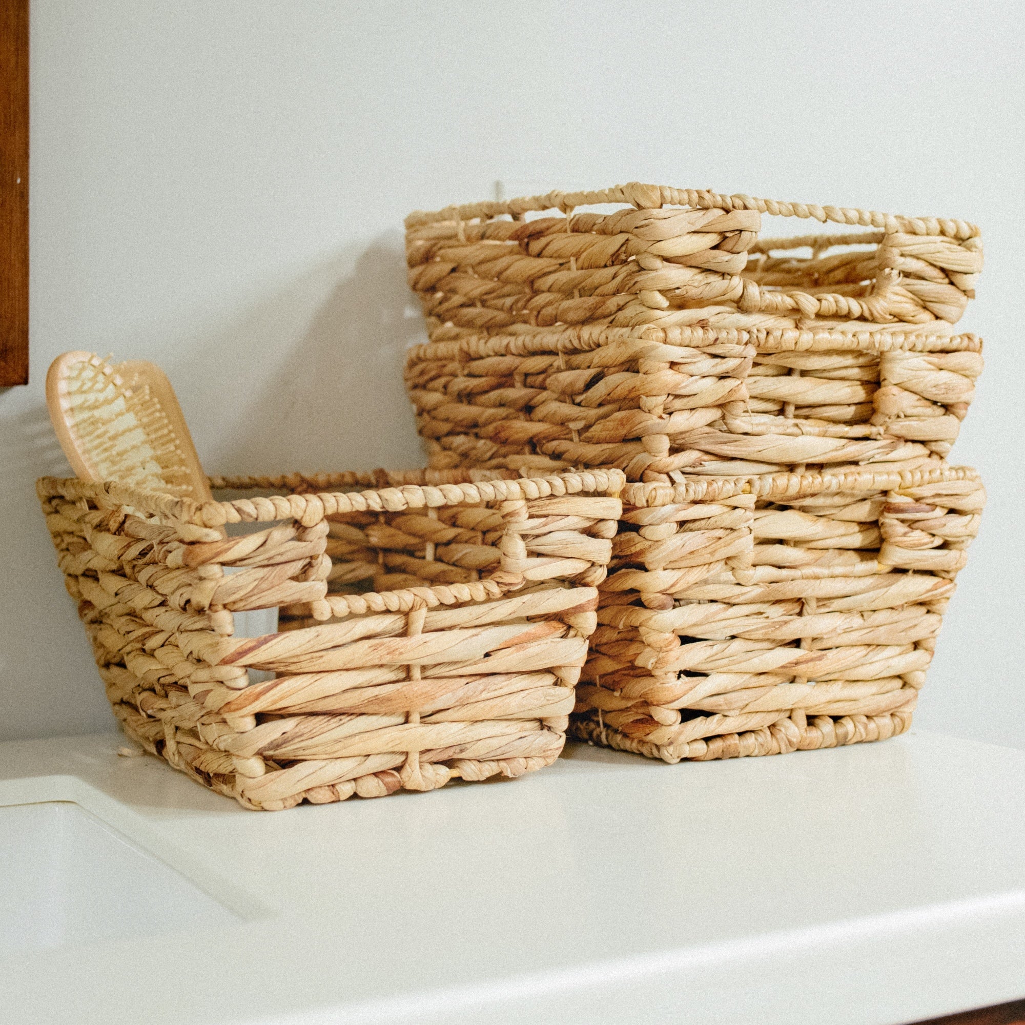 Rectangular Handwoven Basket with Handles Set of 4