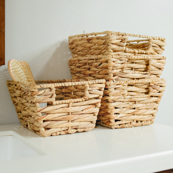 Set of 4 Water Hyacinth wicker storage baskets from Artera Home for stylish organization