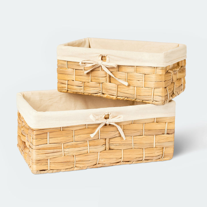 Rectangle Water Hyacinth Wicker Basket Set Of 2 With Liners from Artera Home 