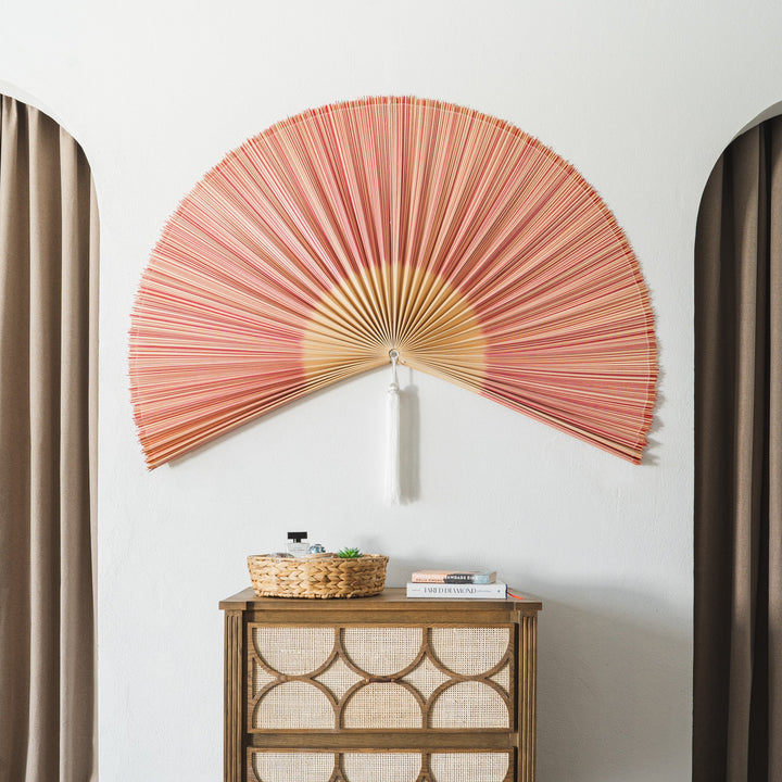 Red and Brown Bamboo Folding Fan Wall Decor by Artera Home