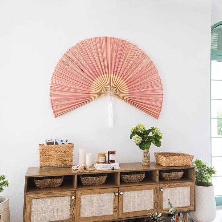 Red and Brown Bamboo Folding Fan Wall Decor by Artera Home