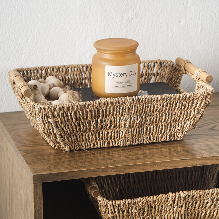 Seagrass Wicker Basket With Wooden Handles - Artera Home