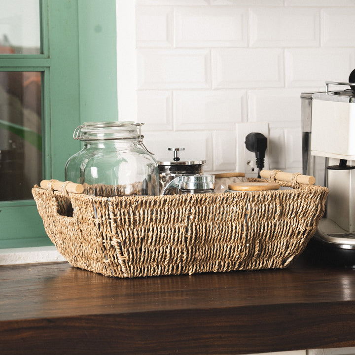 Seagrass Wicker Basket With Wooden Handles - Artera Home