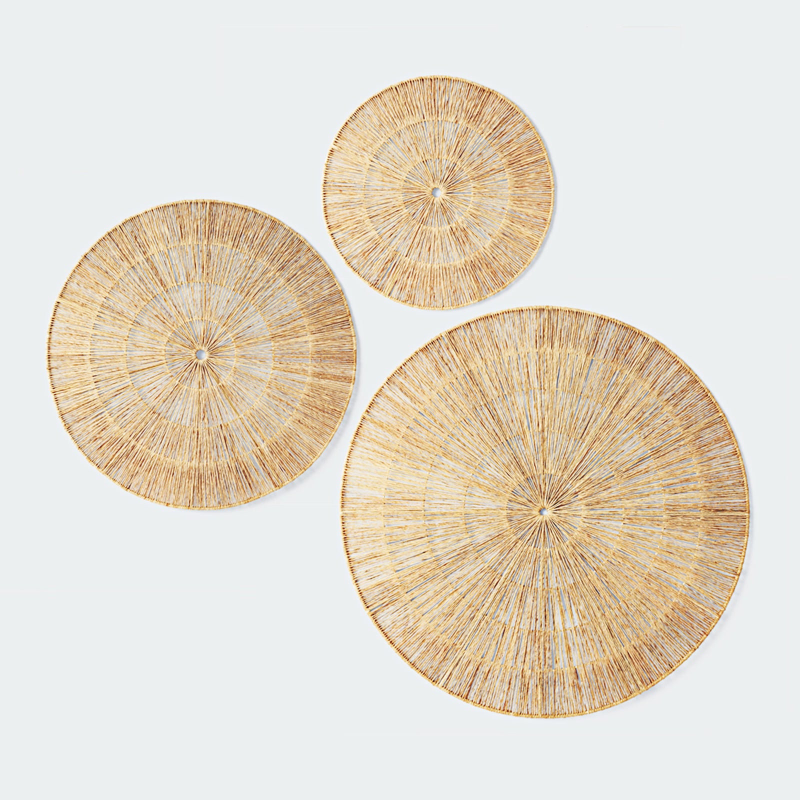 Oversized Woven Wall Art Set of 3 - Natural Jute Circles (31" Largest)