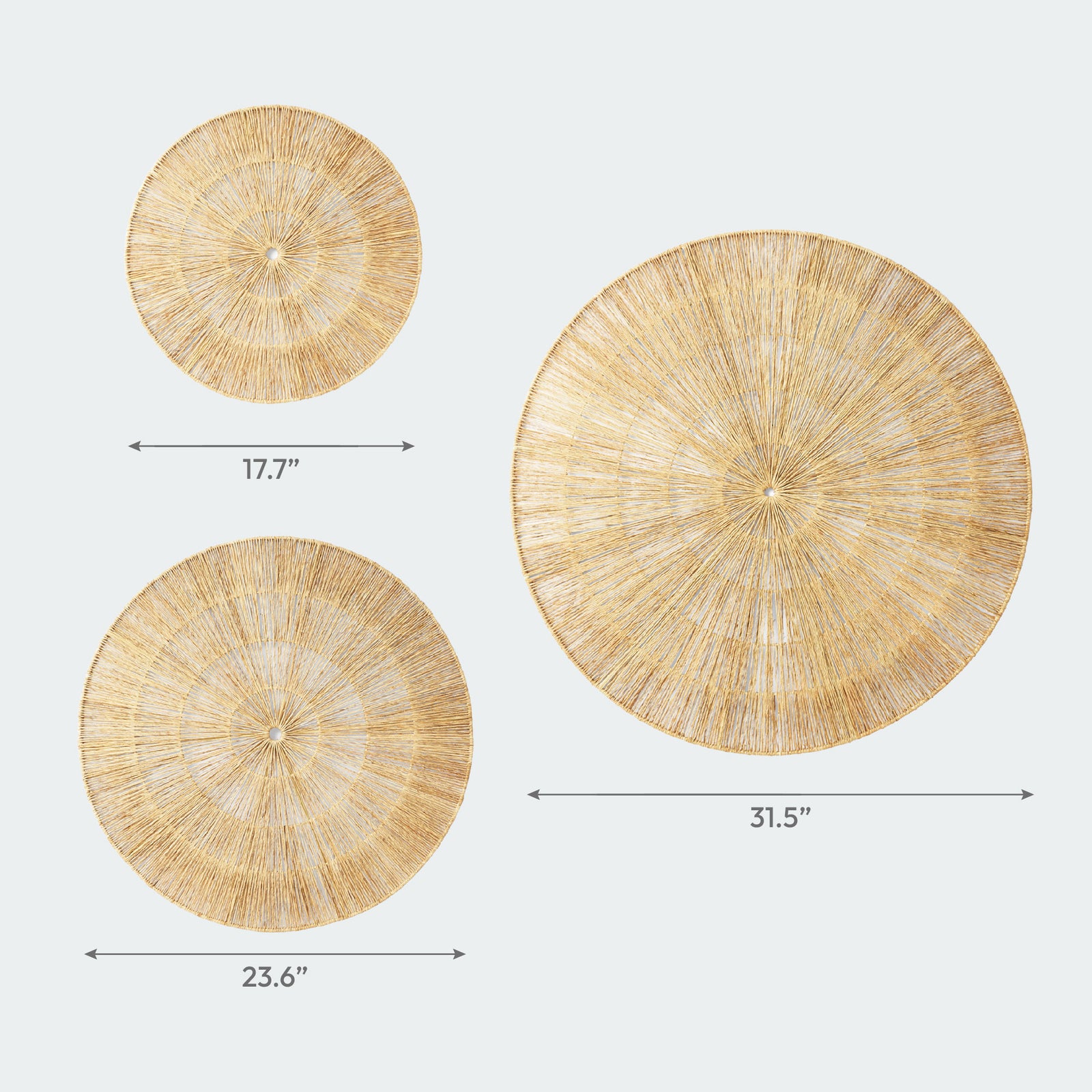 Oversized Woven Wall Art Set of 3 - Natural Jute Circles (31" Largest)