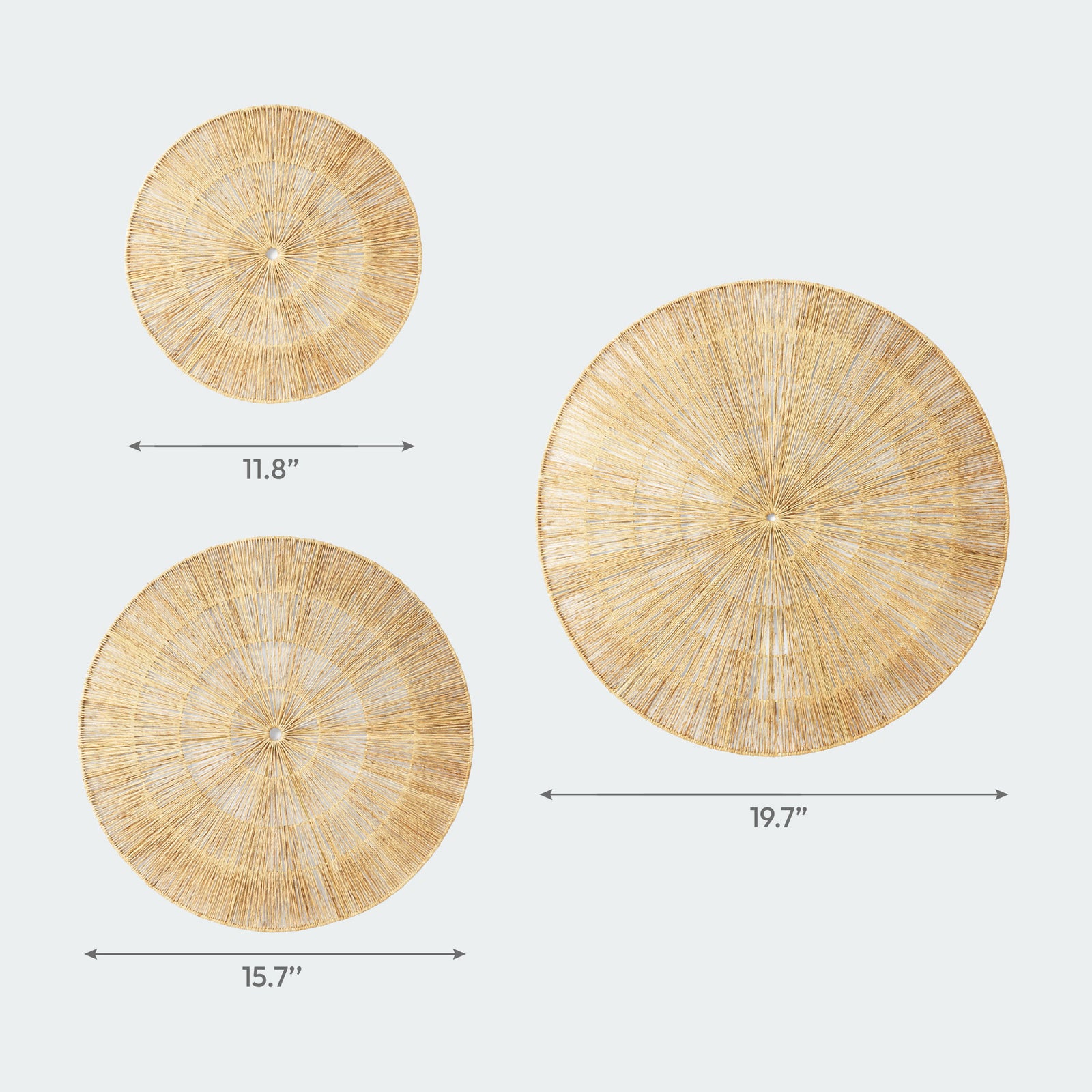 Oversized Woven Wall Art Set of 3 - Natural Jute Circles (31" Largest)