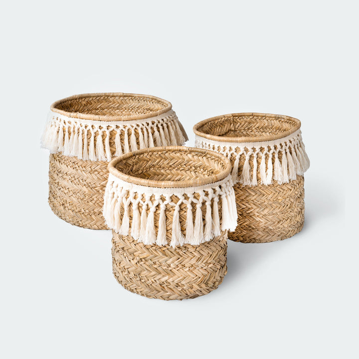 Tassel Seagrass Wicker Basket Set No Handles from Artera Home