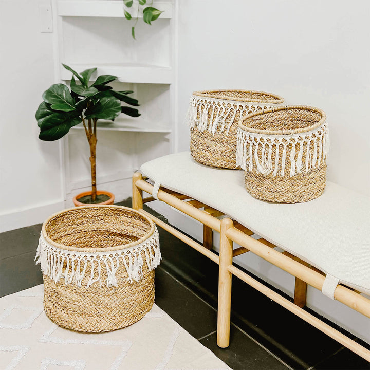 Tassel Seagrass Wicker Basket Set No Handles from Artera Home