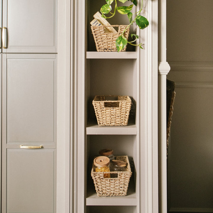 One brown seagrass wicker basket with built-in handles