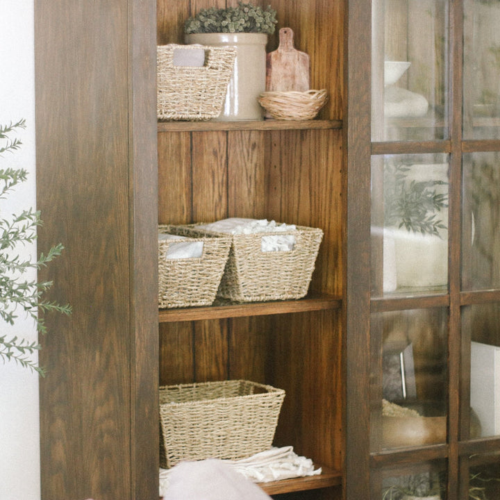 One brown seagrass wicker basket with built-in handles