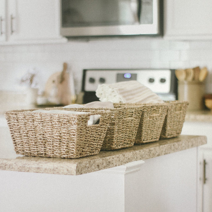 One brown seagrass wicker basket with built-in handles