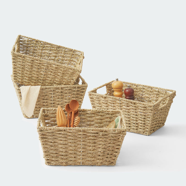 Detailed twisted weaving lines of a seagrass wicker basket
