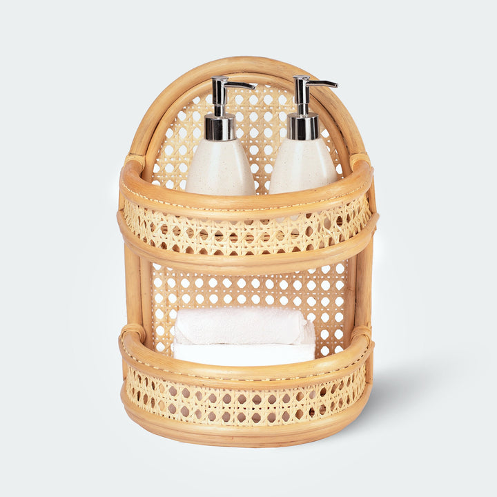 Two-Tiered Brown Rattan Wicker Shelf Wall from Artera Home