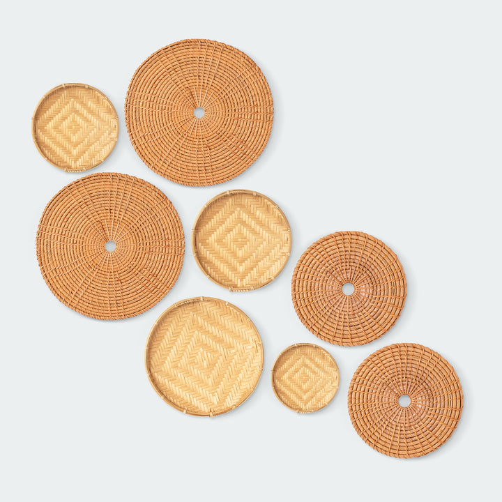 Warm Brown Bamboo Rattan Wall Basket Set of 8 from Artera Home
