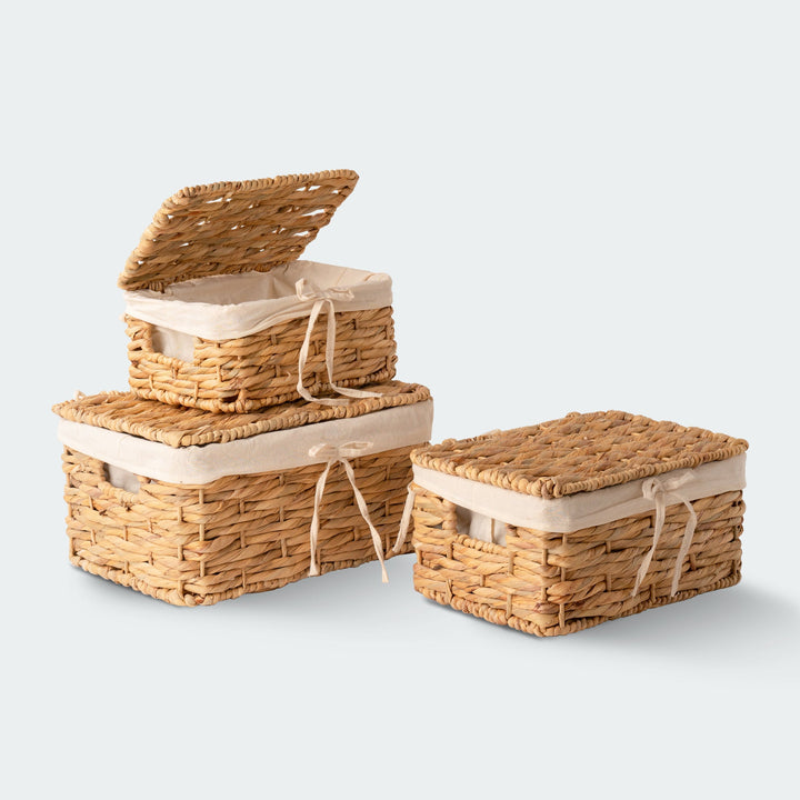 Water Hyacinth Wicker Basket Set With Lid from Artera Home