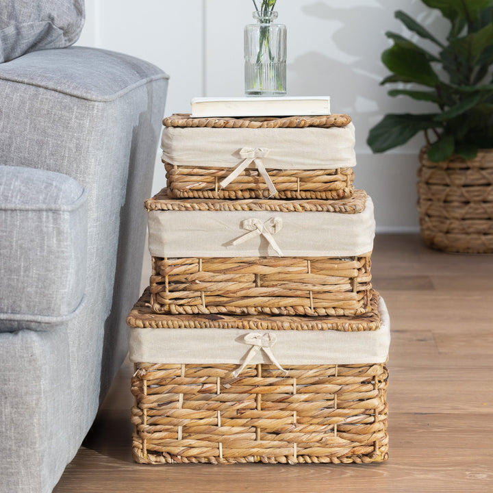 Water Hyacinth Wicker Basket Set With Lid from Artera Home