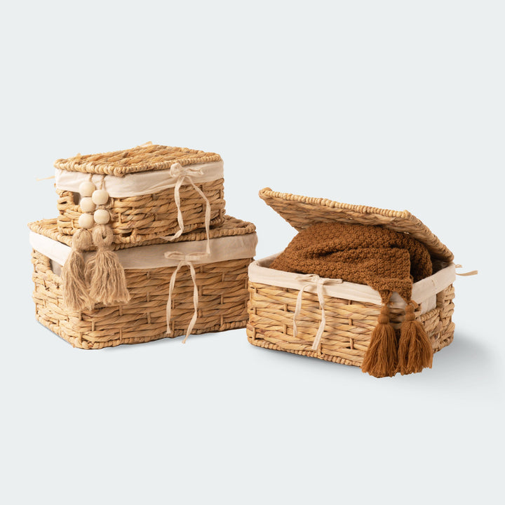 Water Hyacinth Wicker Basket Set With Lid from Artera Home