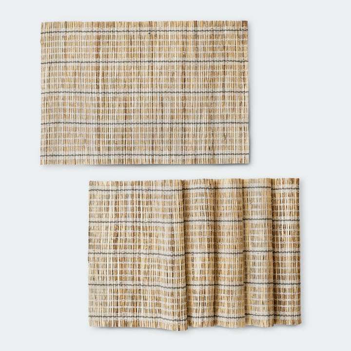 White Stripe Rectangular Seagrass Woven Placemat Set Of 6 by Artera Home