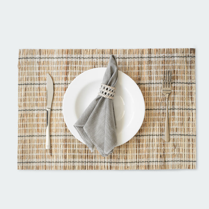 White Stripe Rectangular Seagrass Woven Placemat Set Of 6 by Artera Home
