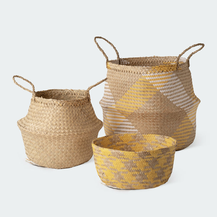 Zigzag Seagrass Wicker Planter Vase Set Of 3 - Artera Home