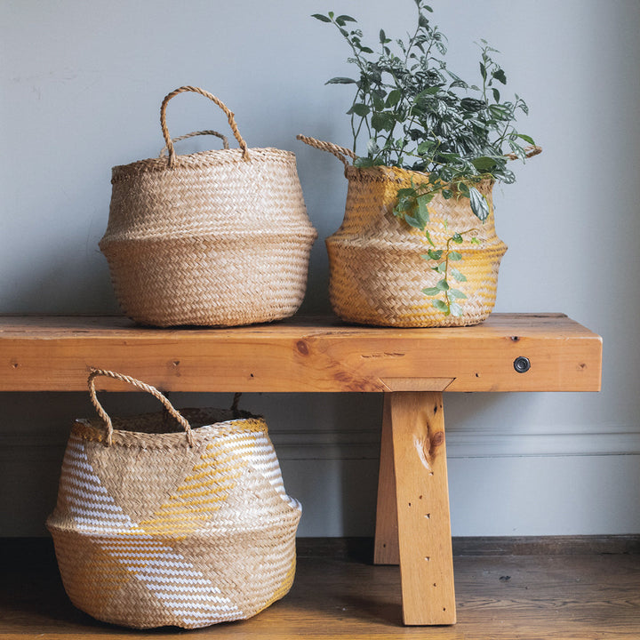 Zigzag Seagrass Wicker Planter Vase Set Of 3 - Artera Home