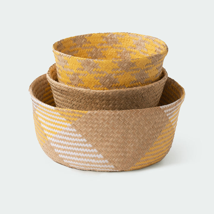 Zigzag Seagrass Wicker Planter Vase Set Of 3 - Artera Home