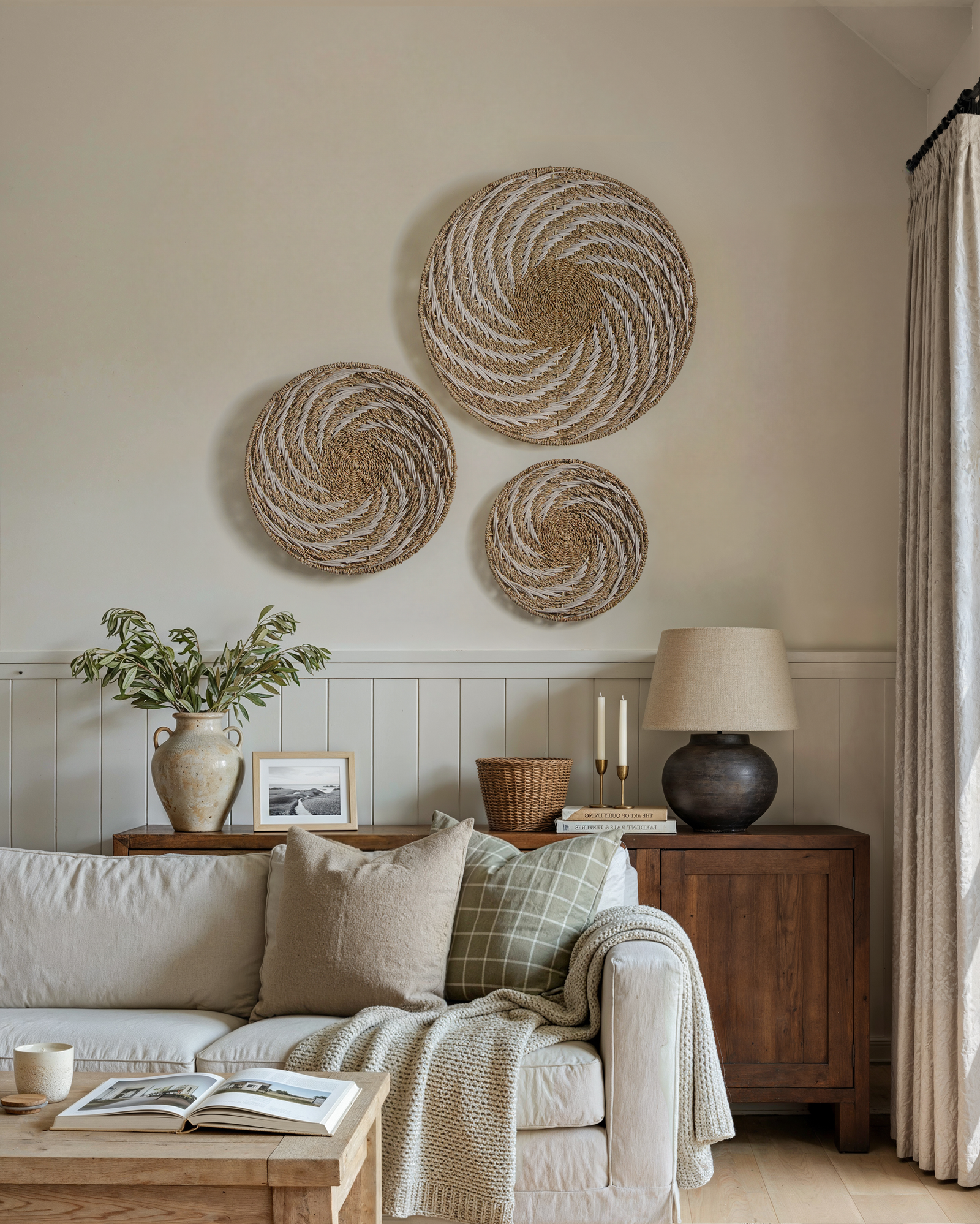 Spiral Round Woven Seagrass Wall Baskets Decor Set of 3