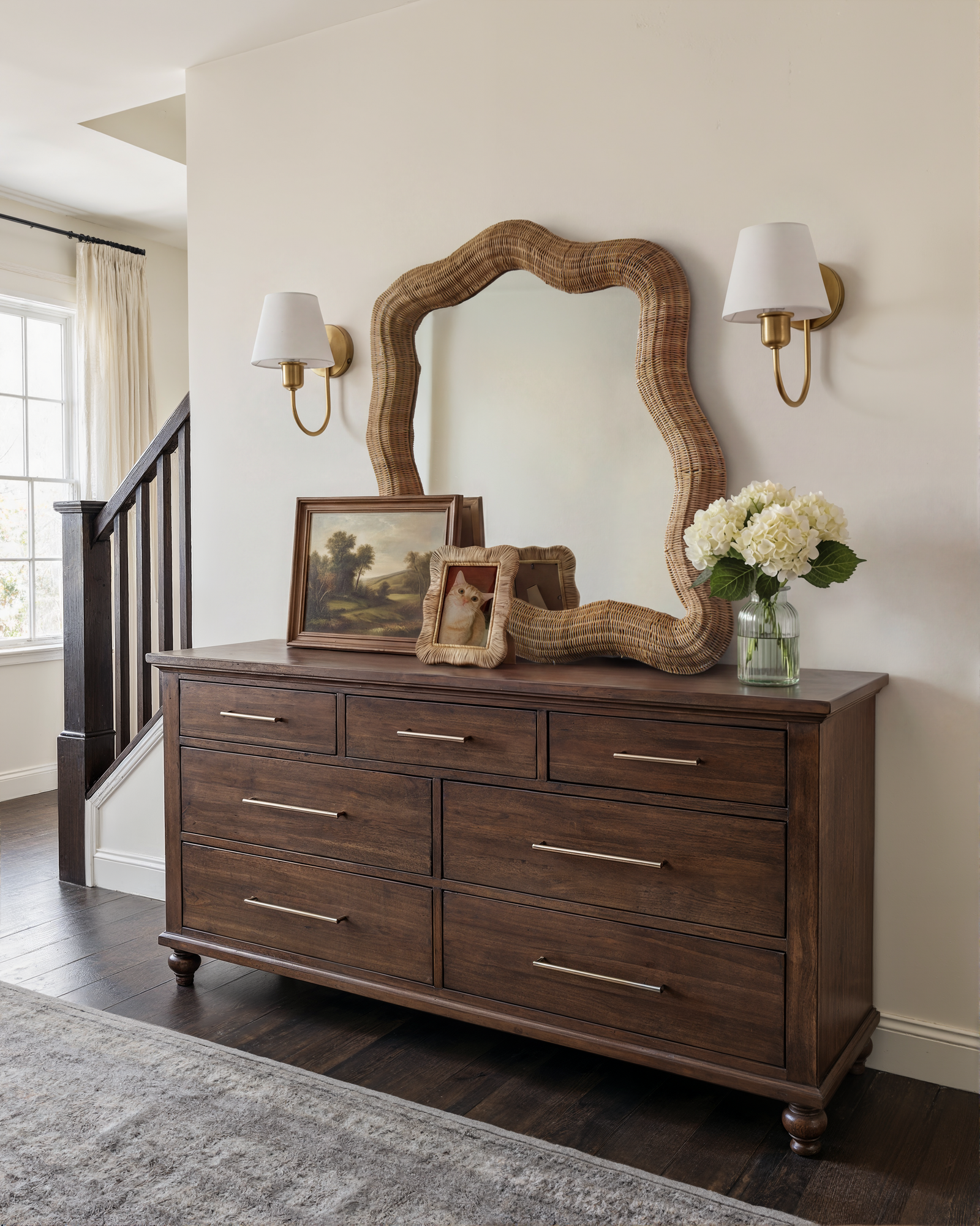 Flowing-wave Rattan Wall Mirror