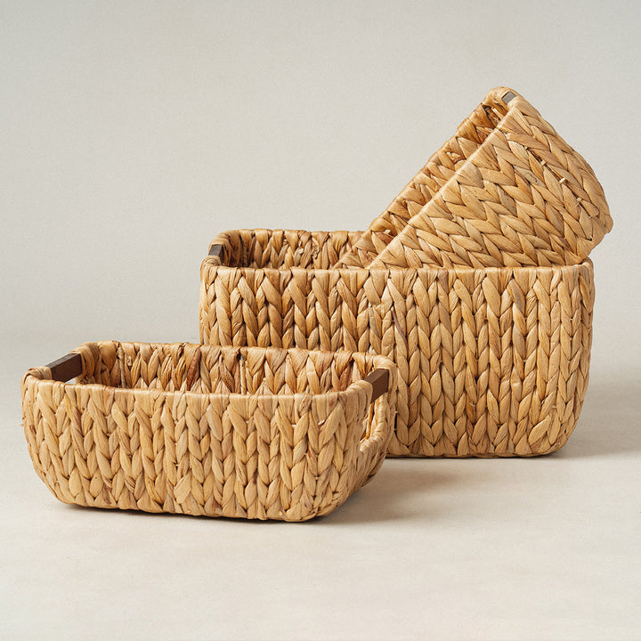 Rectangle arrow water hyacinth wicker storage basket set of 3