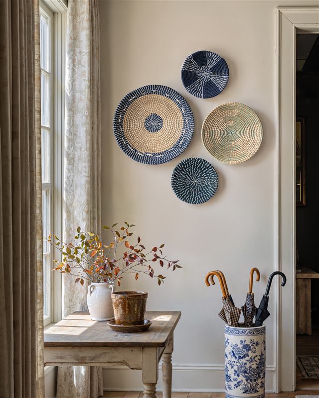 Set of 4 Blue and Natural Seagrass Wall Decor